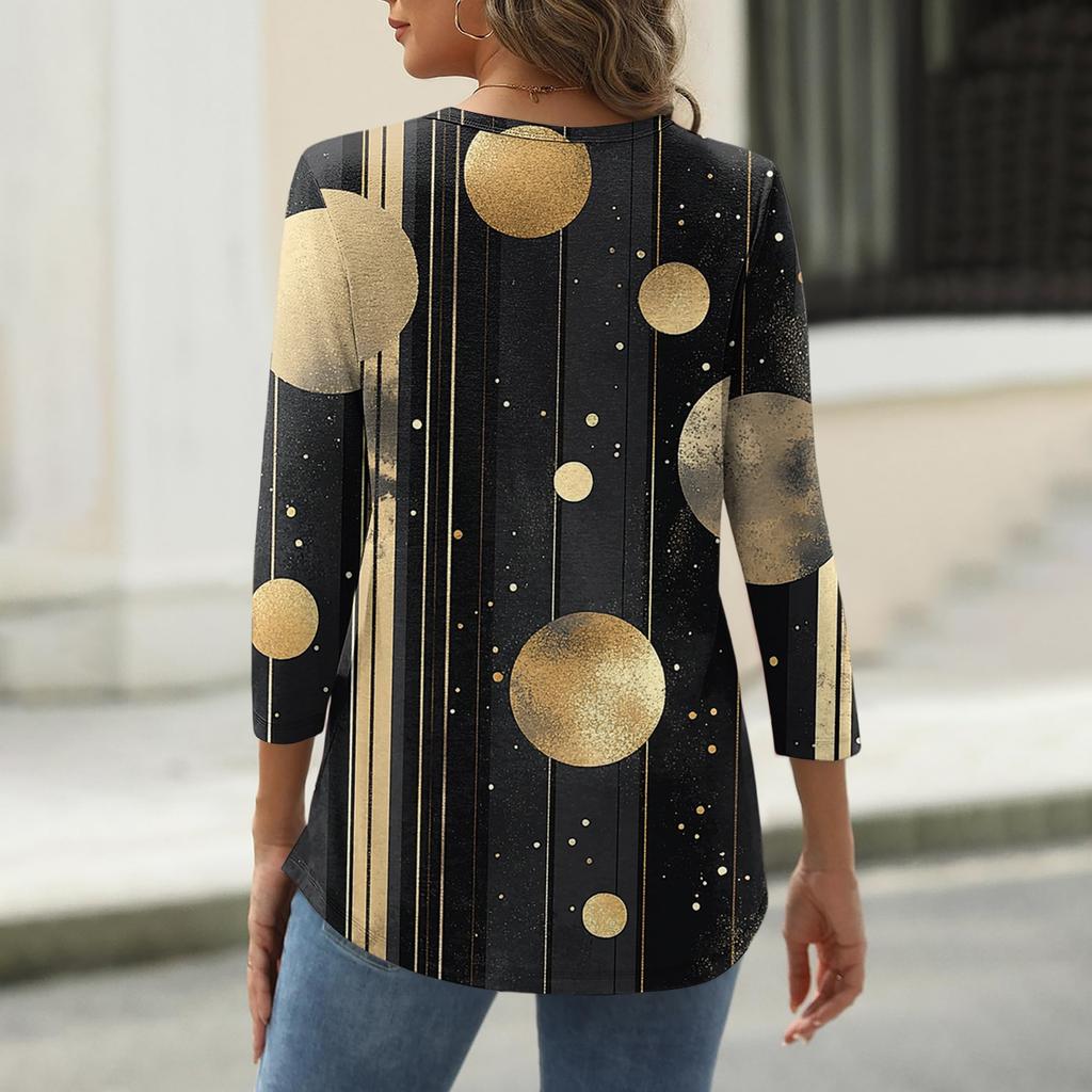 Women's T Shirt Tee Print 3/4 Sleeve Daily Weekend Fashion Basic Square Neck  Regular Top