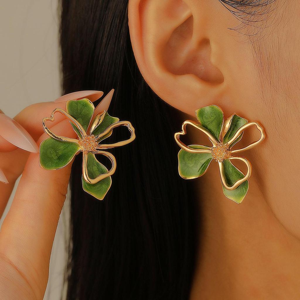 Trendy Multicolor Flower Drop Earrings for Women – Elegant & Slimming European/American Style