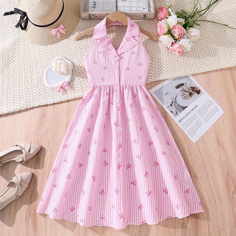 Girls Fashionable Dress - Summer Children s Sweet Pink Dress 130cm=8Y