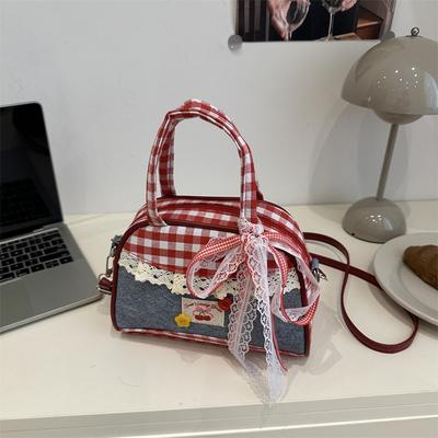 High-value Splicing Portable Small Fresh Denim Handbag Bag Bag Going Out Contrasting Colors Portable Autumn Women