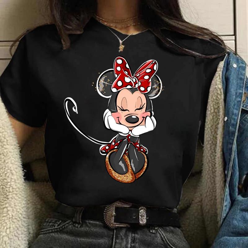 Trendy Minnie Mouse Tshirt Cute Unisex Tshirt Funny Top Short Sleeve Street Style Fashion Unisexs Black Tshirt Clothing