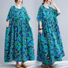 Summer New Literary Large Size Loose and Large Printed Round Neck Short Sleeve Dresses