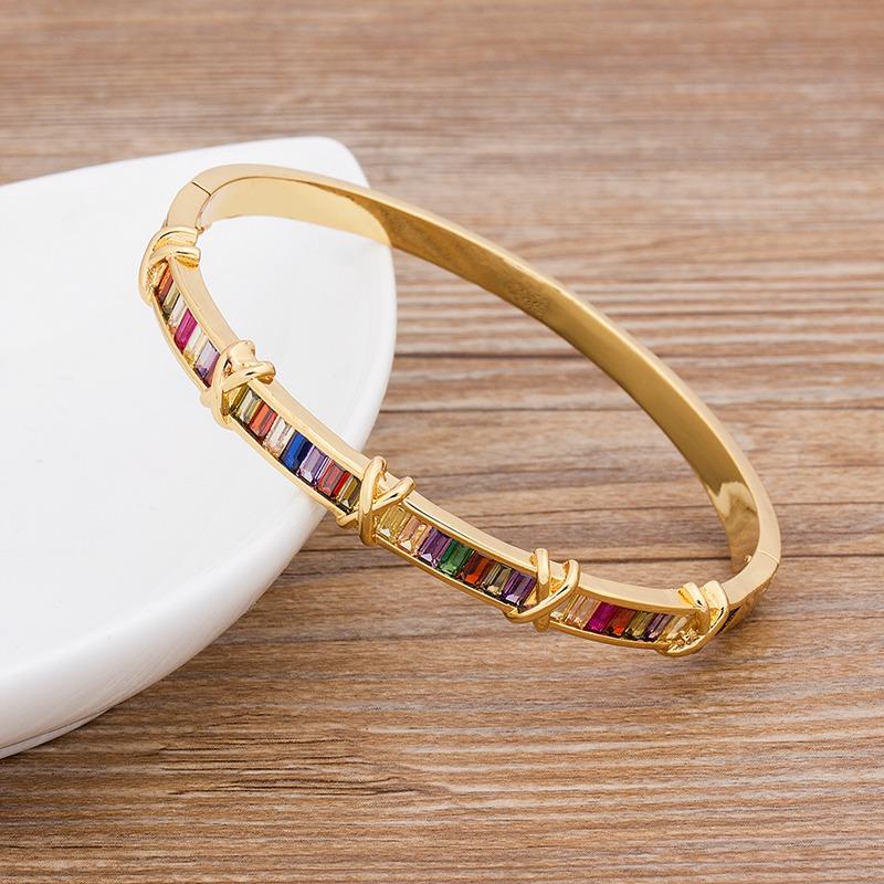 AIBEF 2021 New  Charm Rainbow Rhinestone Bangles Copper Zirconia Cuff Bracelets High Quality Jewelry Gift For Women Girls
