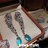 Vintage Court Cheetah Topa Blue Water Drop Gemstone Necklace Haute Couture Jewelry Leopard Blue Water Drop Zircon Bracelet Set