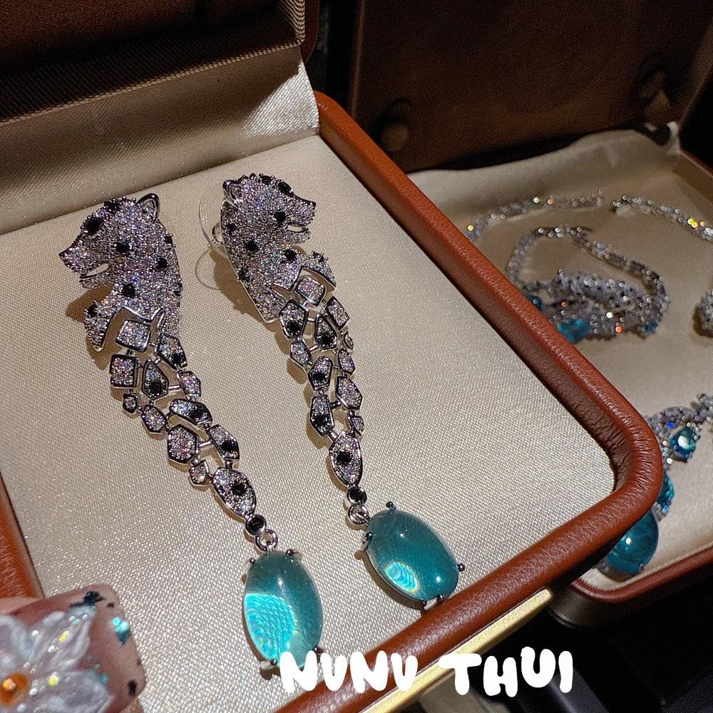 Vintage Court Cheetah Topa Blue Water Drop Gemstone Necklace Haute Couture Jewelry Leopard Blue Water Drop Zircon Bracelet Set