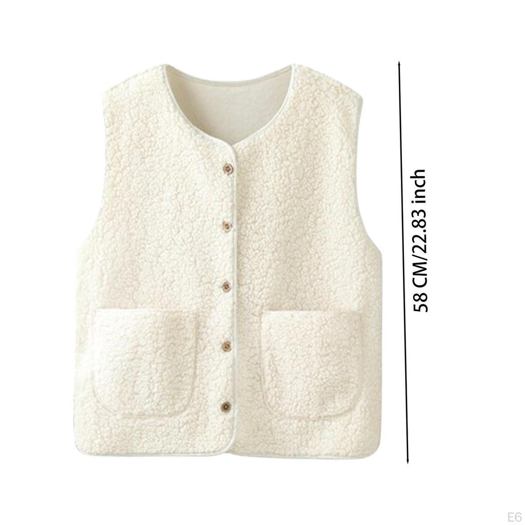 Fleece Vest for Women Casual Warm Single Breasted Button Trendy Gilet