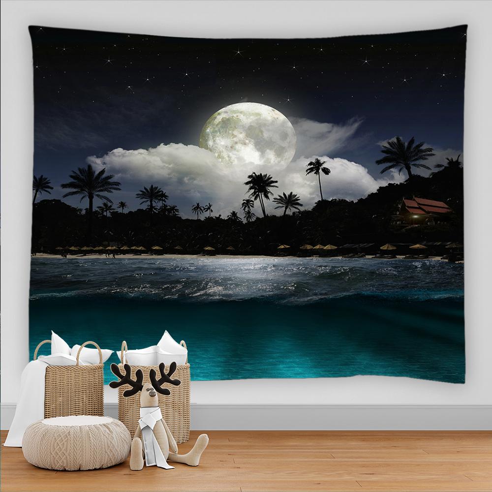 Universe Galaxy Beautiful Earth Moon Under Night Sky Printed Tapestry Wall Hanging Decoration Cloth Bohemian Hippie Tapestries