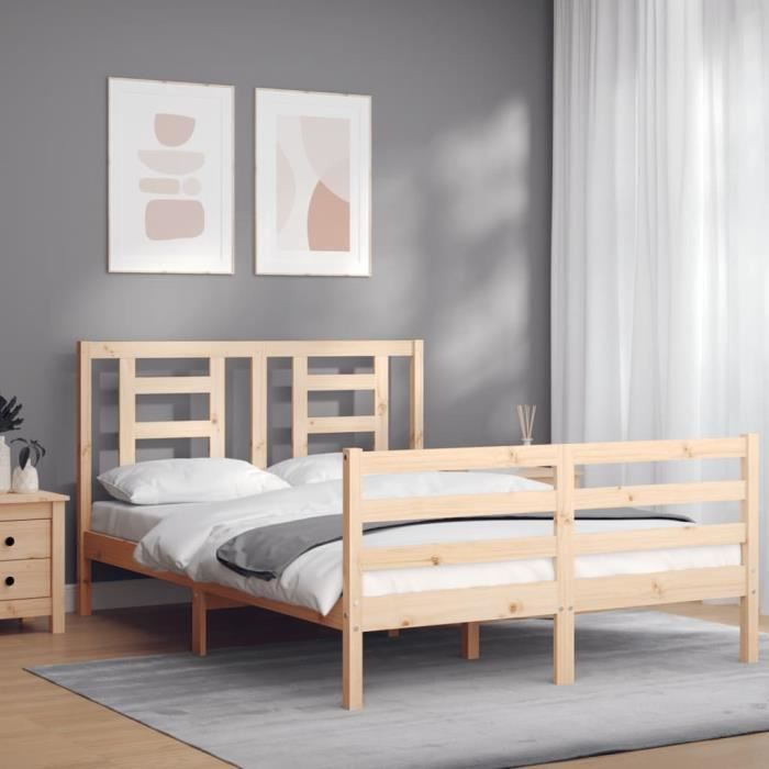 VidaXL Cadre de lit avec tête de lit 140x200 cm bois massif 3194701