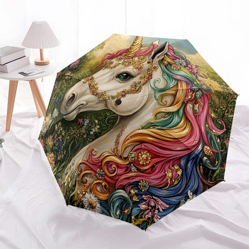 1 PC Automatic Folding Umbrella - Fantasy Unicorn Pattern, Portable & Foldable Design with 8 Ribs, Christmas Birthday Gifts