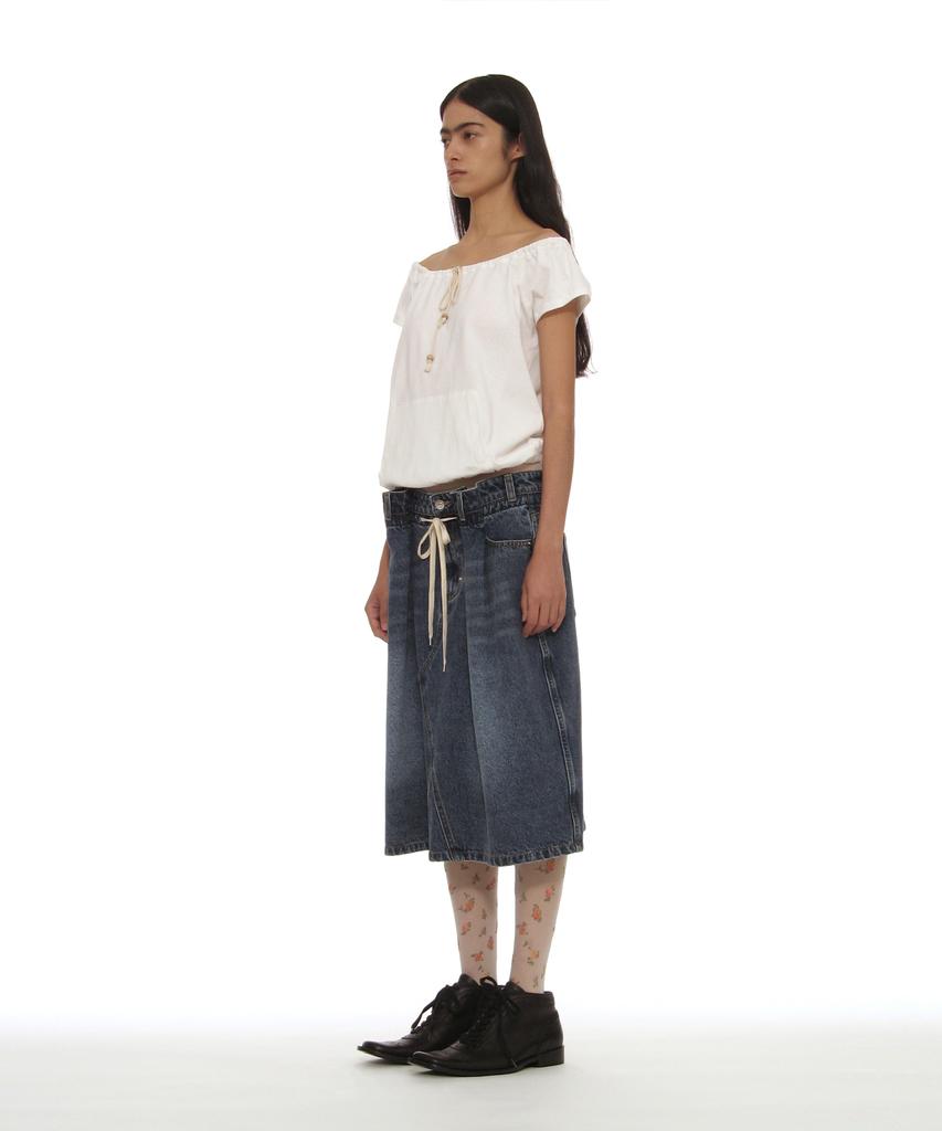 Partimento Woman Drawstring Denim Midi Skirt_Mid Blue