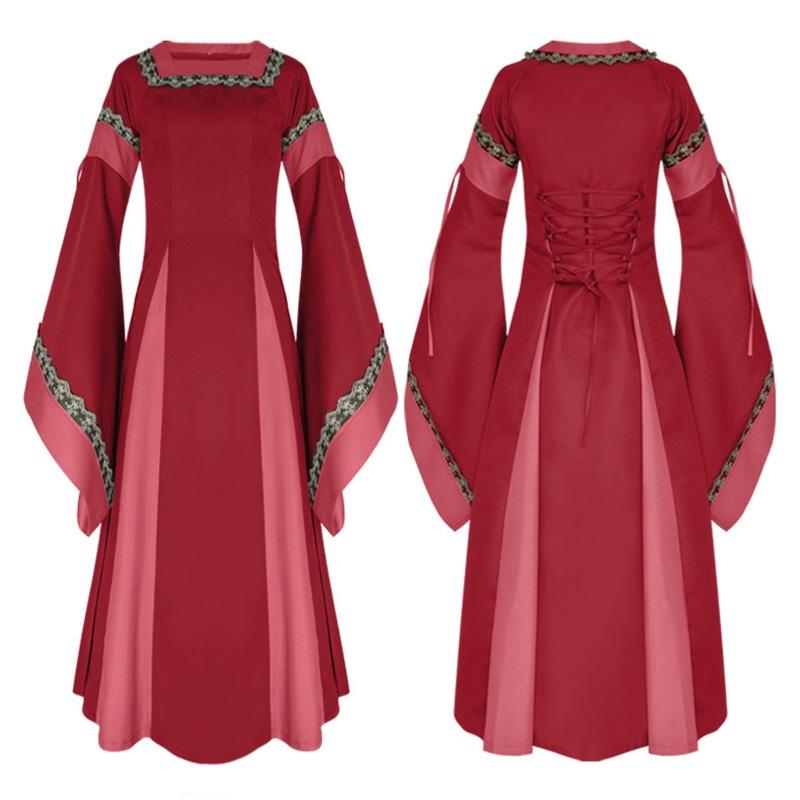 

Uk Halloween Womens Long Dress Long Trumpet Sleeves Medieval Costume Cosplay TagXL=US M
