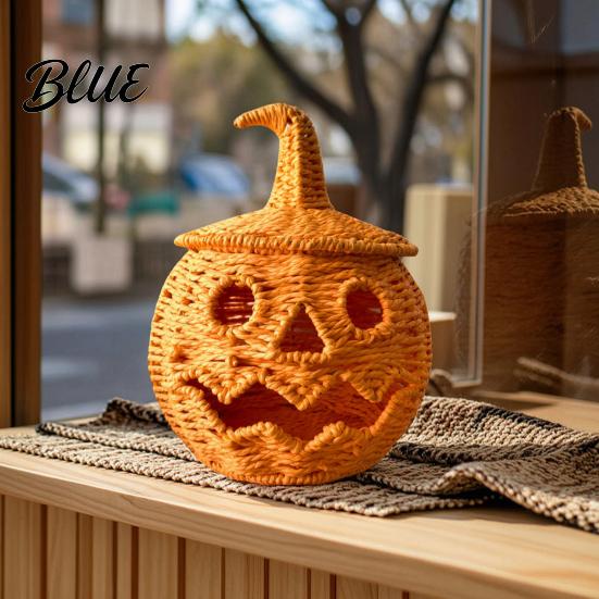 Handmade Woven Pumpkin Storage Handwoven Lantern Vintage Rustic Halloween Decor Hollow Smile Tiered Party Setting Accessories Face Jar with