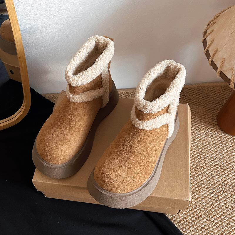 Женские зимние теплые плюшевые сапоги на толстой подошве с меховой подкладкой, нескользящие, износостойкие, повседневные спортивные хлопковые сапоги