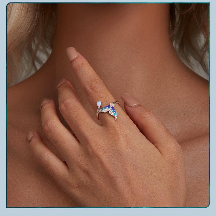 Avle Exquisite Fantasy Fishtail Ring: S925 Sterling Silver, Platinum-Plated, Adjustable Women's Jewelry