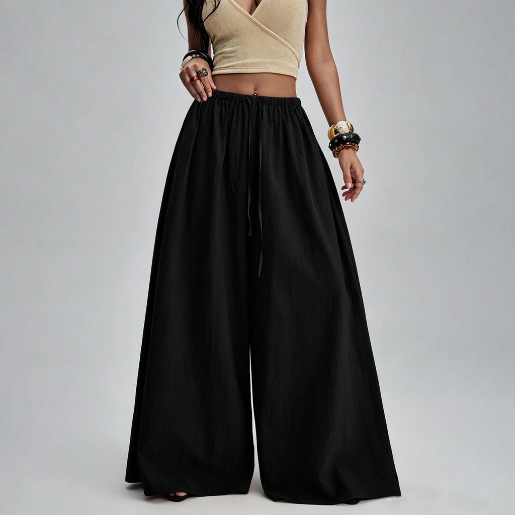 Women Wide Leg Pants Drawstring Waist Casual Loose Fit Trousers Long Pants Comfortable Lightweight Fabric