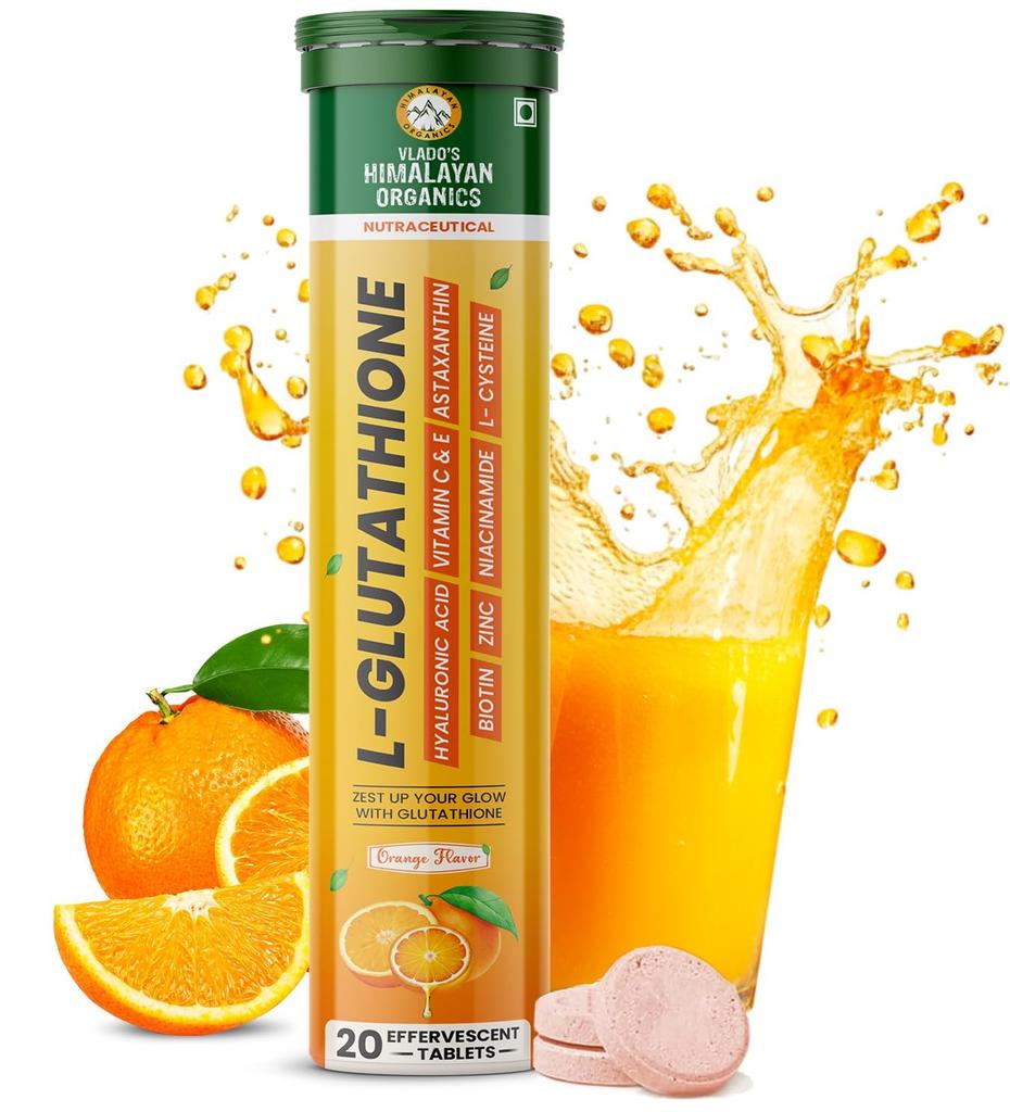 Vlado's Himalayan Organics L Glutatione Compresse Effervescenti 1150 Mg Integratore per la Luminosità della Pelle Confezione da 20 Compresse Confezione Singola