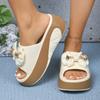 New 6 Cm High Heeled Bowknot Slippers Woman Metallic Platform Clogs Women Chunky Slides Shoes Ladies Green Platform EVA Slippers