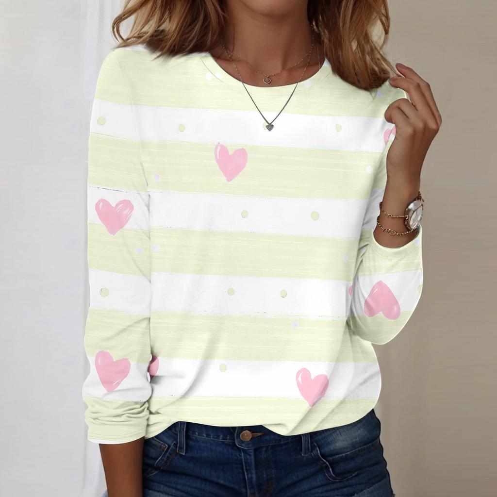 Women's Casual Long-sleeved Valentine's Day Printed Round Neck Top