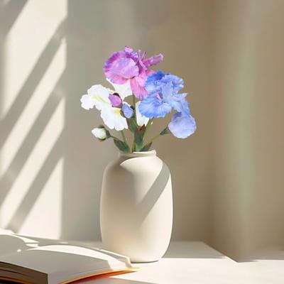 Artificial Iris Branch with Stem Green Leaves Home Wedding Party Faux Flower Floral Arrangement