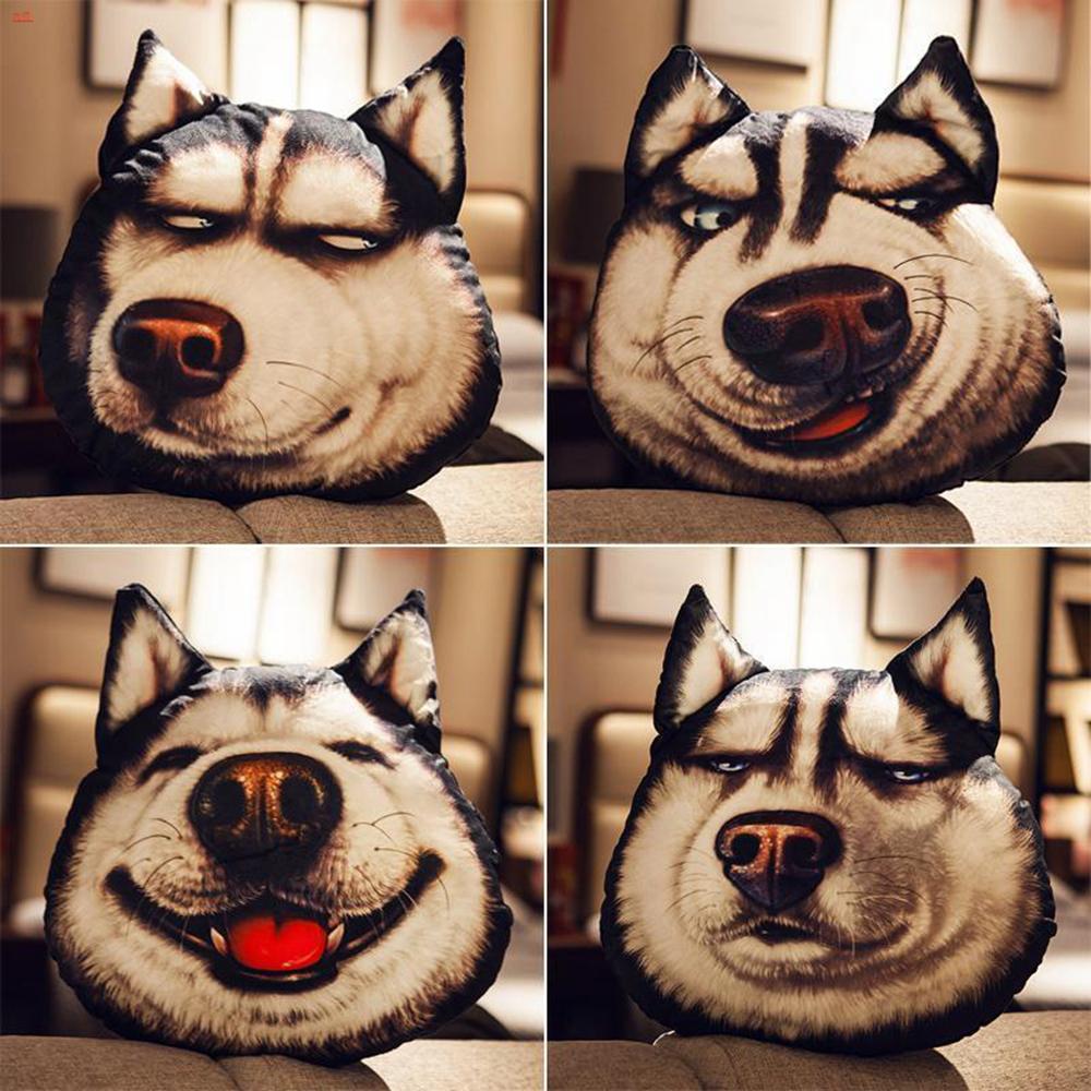 38CM Funny Husky Throw Pillow Plush Toy 3D Cute Dog Head Chair Cushion Doll To Friends Birthday Christmas Gift