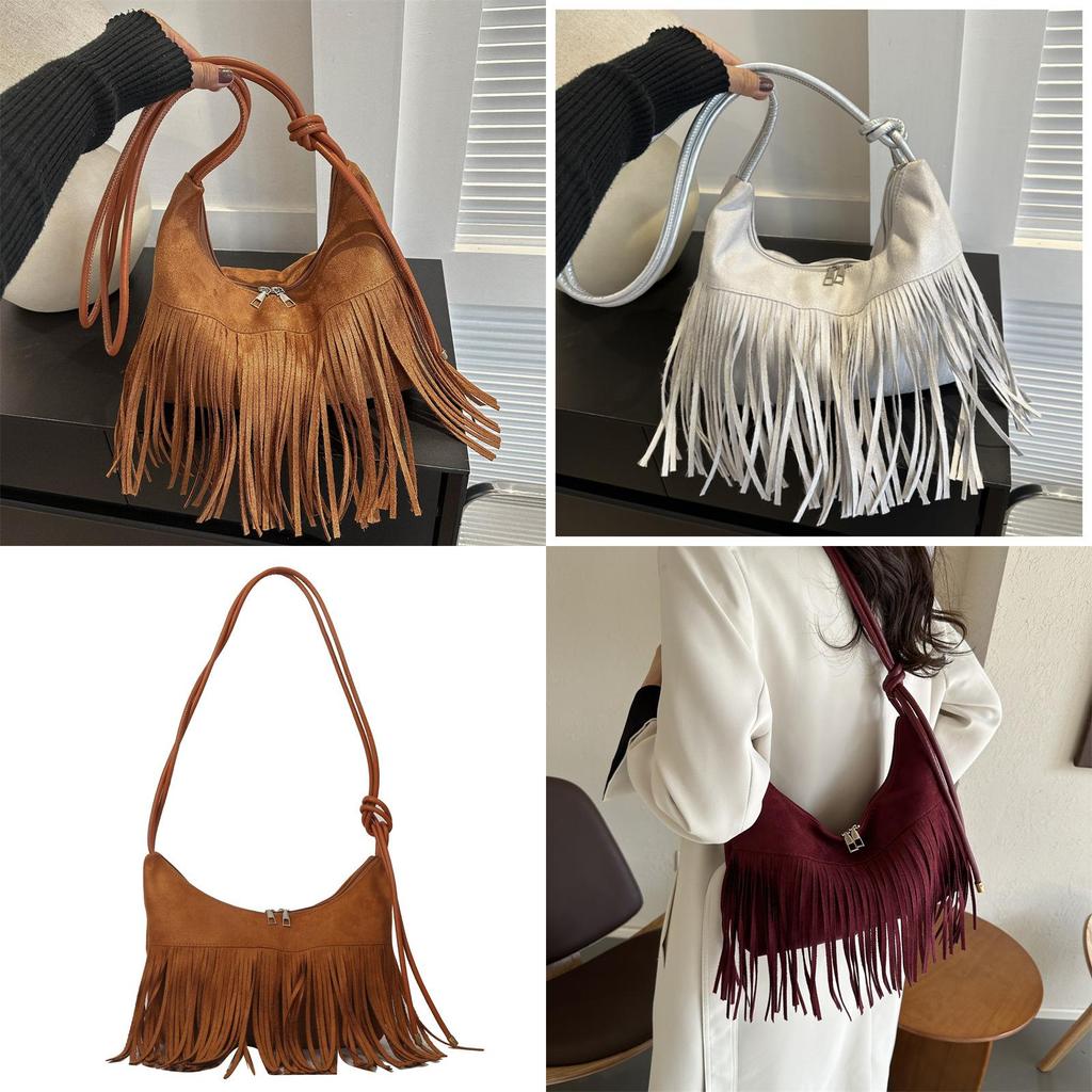 Modische Quaste Große Kapazität 2024 Neu Retro Beliebt Damen Einfach Einzelne Schulter Diagonale Schultertasche