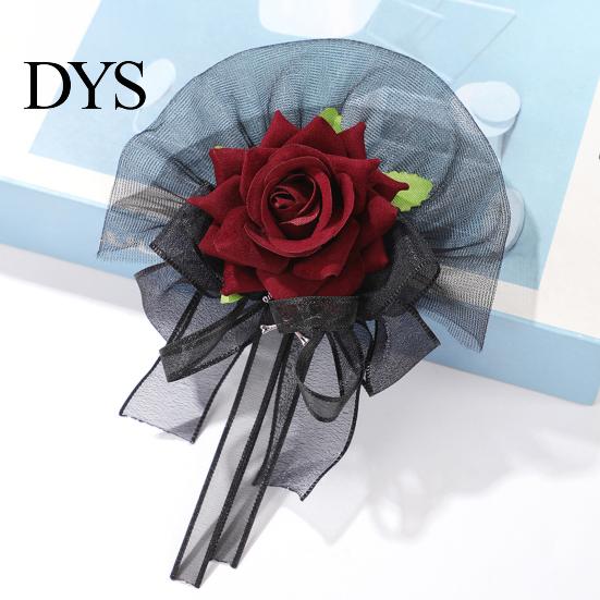 Artificial Rose Hand Flower Black Burgundy Tulle Mesh Corsage for Bridal Groom, Gothic Aesthetic Wristwear Women Boutonniere Wedding, Prom,