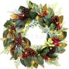 Christmas Decorations Set: LED String Lights Red Poinsettia Flowers Wreath Door Hanging Home Festive Interior