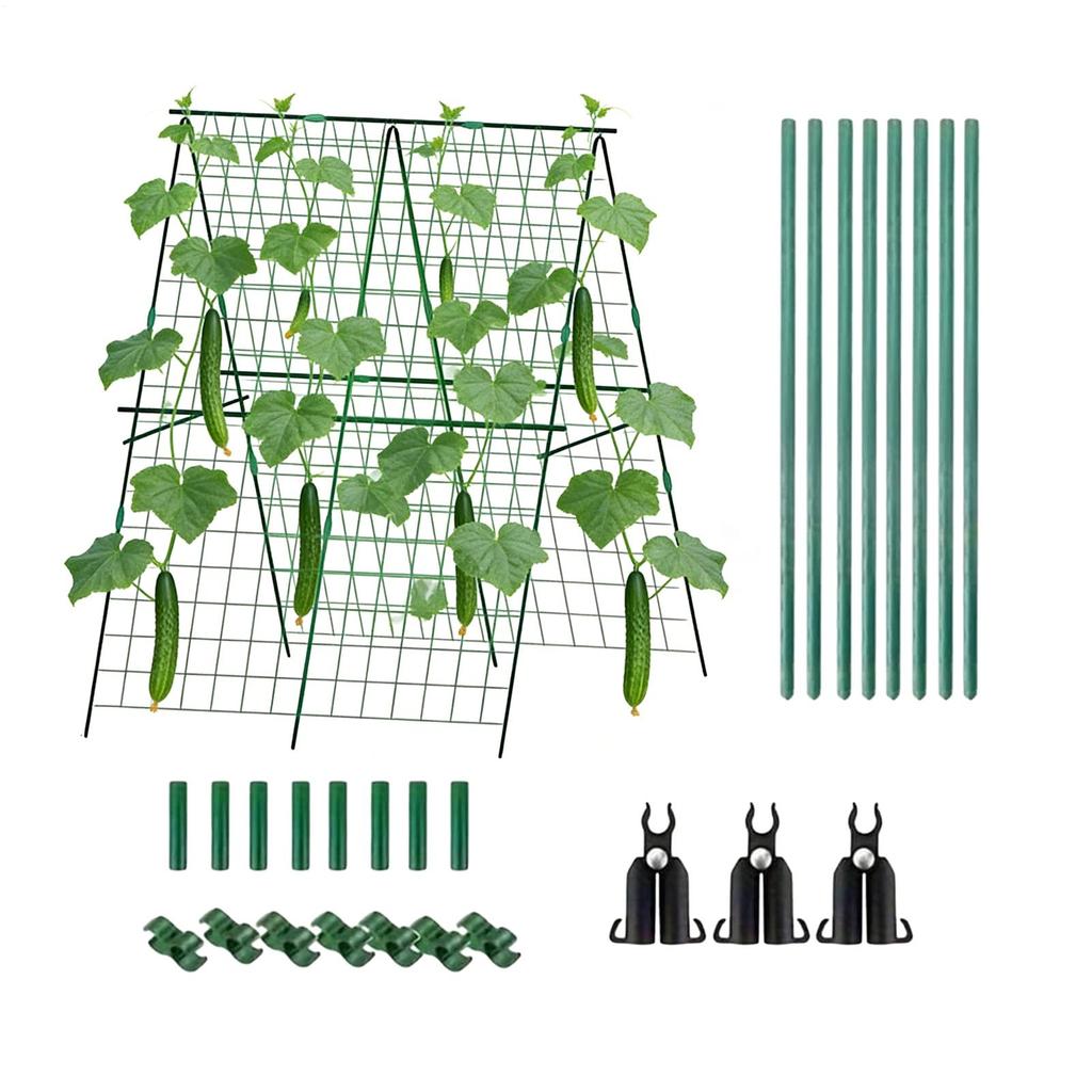 A-shape Garden Climbing Frame Foldable Cucumber Trellis Triangular Vegetable Frame Plastic Coated Steel Frame For Green Beans