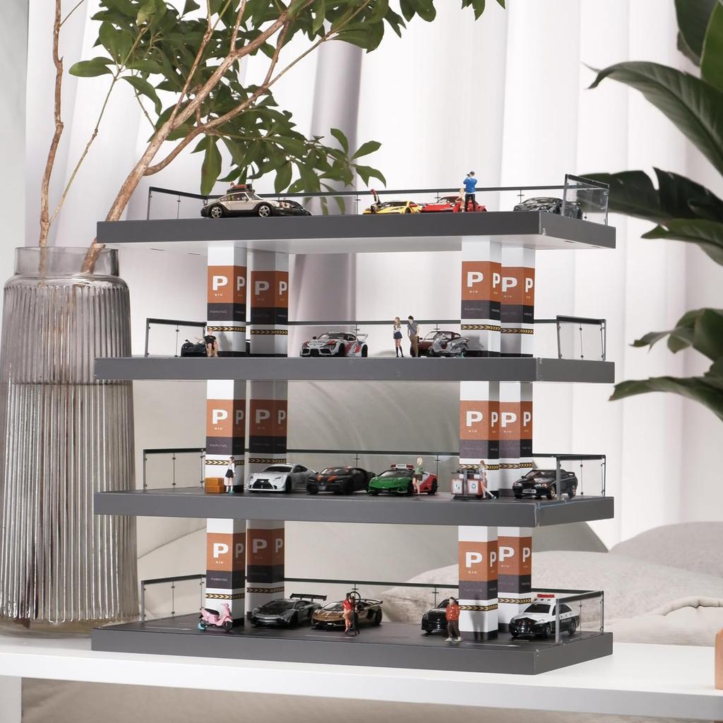 Shoucangjia Gablota ekspozycyjna na samochody Hot Wheels i Matchbox, skala 1/64, die-castowy diorama garaż do przechowywania samochodów, 24 miejsca na do 40 samochodów