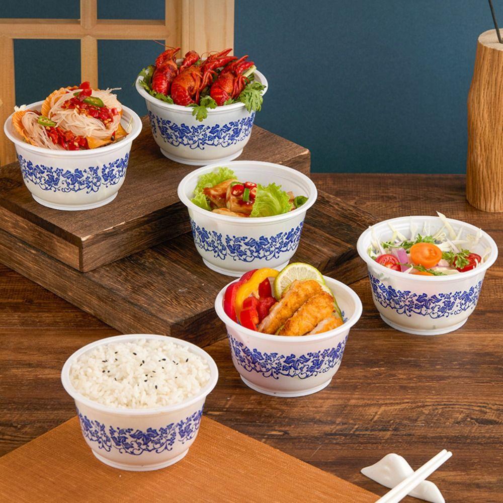 40pcs Resistant To Deformation Disposable Plastic Bowl Round Restaurant Bowl Family Gathering