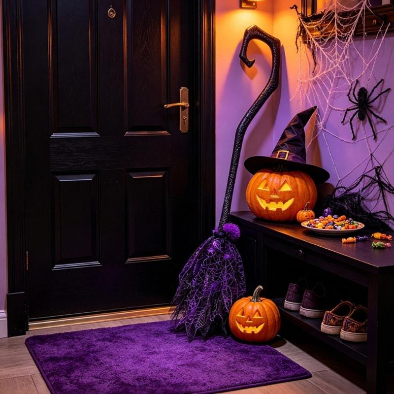 Hexenbesen Dekoration für Veranda Halloween Dekorationen, 130CM Schwarzer Plastikbesen für Party-Aufbauten, Foto-Styling, Kostüm-Looks und Eingangsbereich