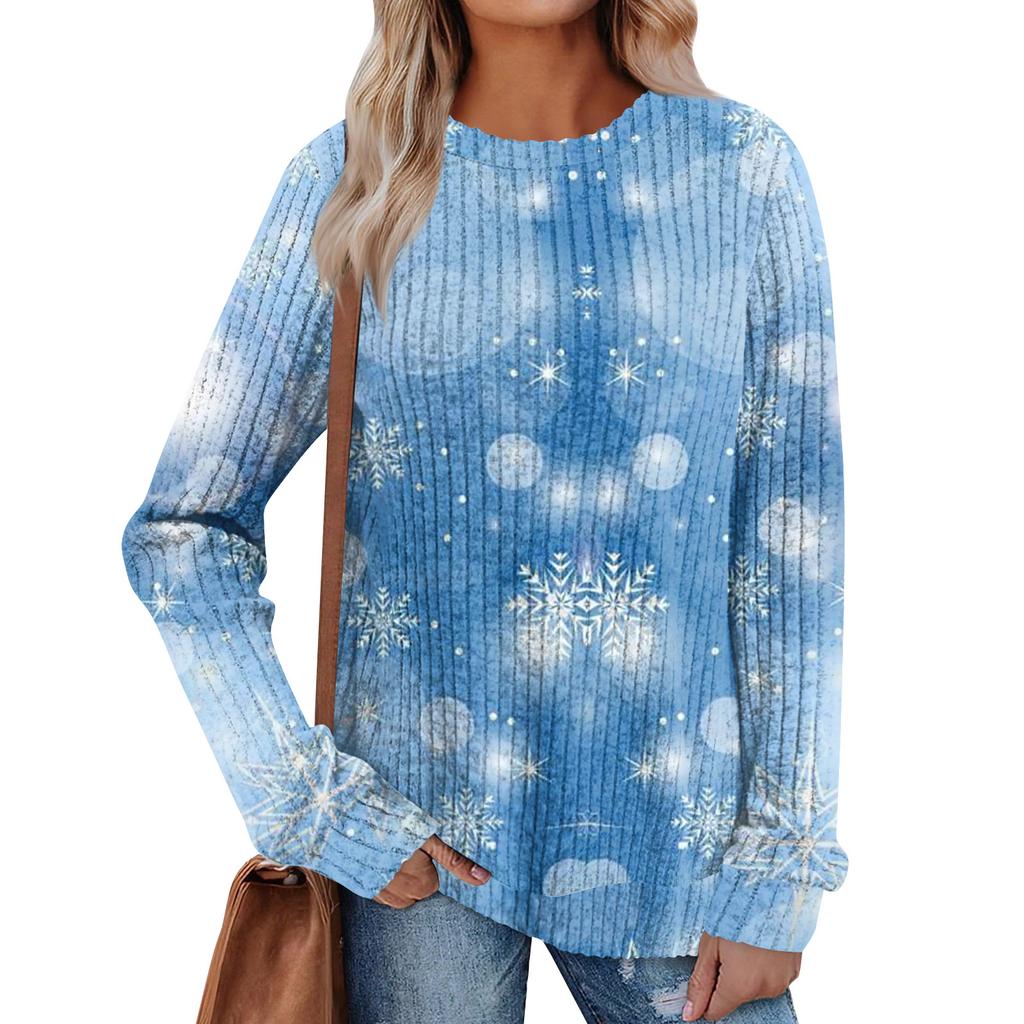 Women's Printed Lightweight Brushed-Cotton Round Neck Top