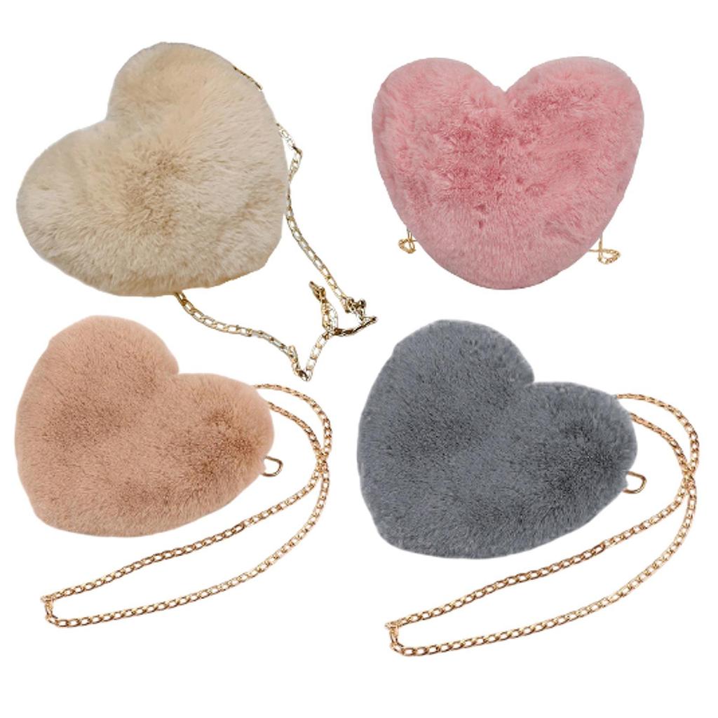 Fluffy Purse Crossbody Bag Clutch Purse Wallet Cute Fashion Tote Plush Handbag Heart Shaped Shoulder Bag Evening Bag Lightweight