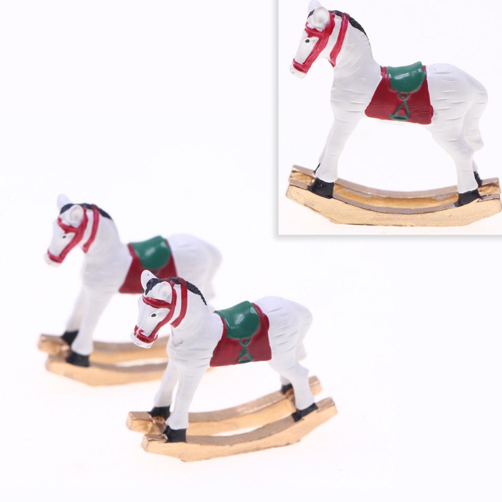 Hand Carved Miniature Christmas Wooden Horse Ornament Eco Friendly Safe Decor For Dollhouse Display