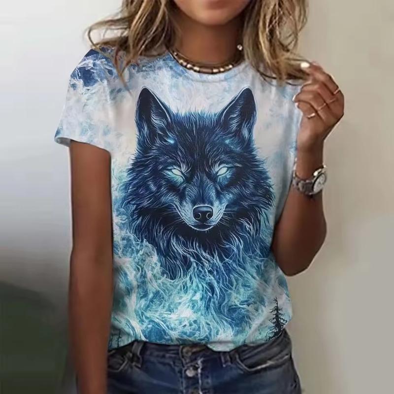 3D Printed Animal T Shirt Women Funny Wolf Pattern Tees Summer Harajuku T-Shirts Y2k Tops Loose Short Sleeves T-Shirts