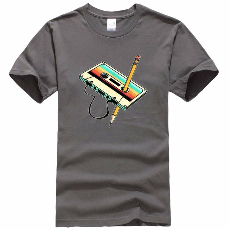 80s Cassette Tape Pencil 1980s Retro Vintage Throwback Music TShirt Men Clothing Vintage T Shirt Camisetas