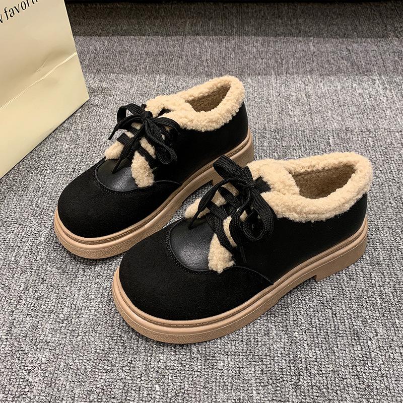 

Флисовые повседневные туфли-одинарки женские осень-зима 2025 новые толстоподошвенные пушистые туфли носить теплые хлопковые туфли маффины туфли-одинарки 40 чёрный
