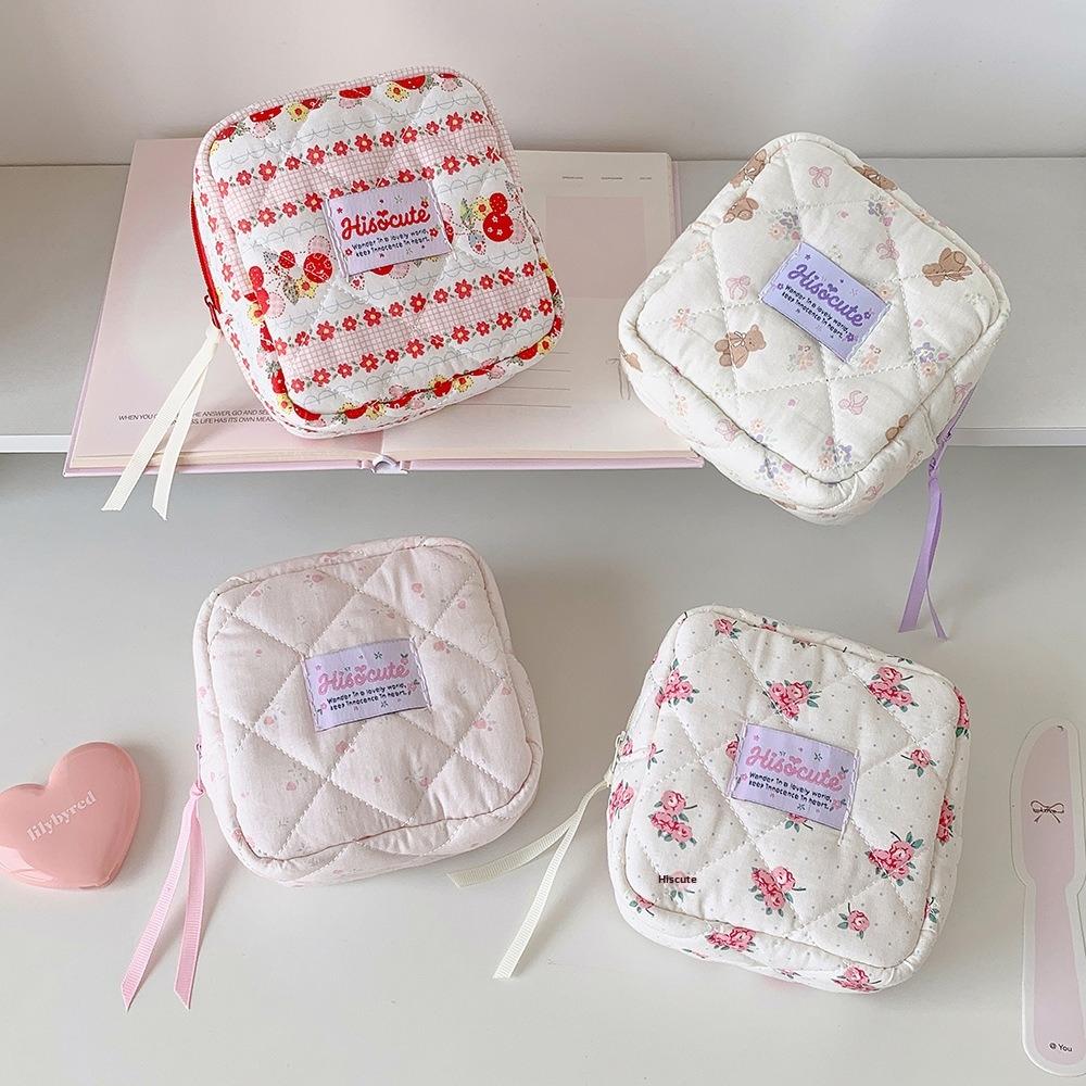 Zipper Cosmetic Storage Bag Quilted Cosmetic Pouch Portable Lipstick Organizer Pouch