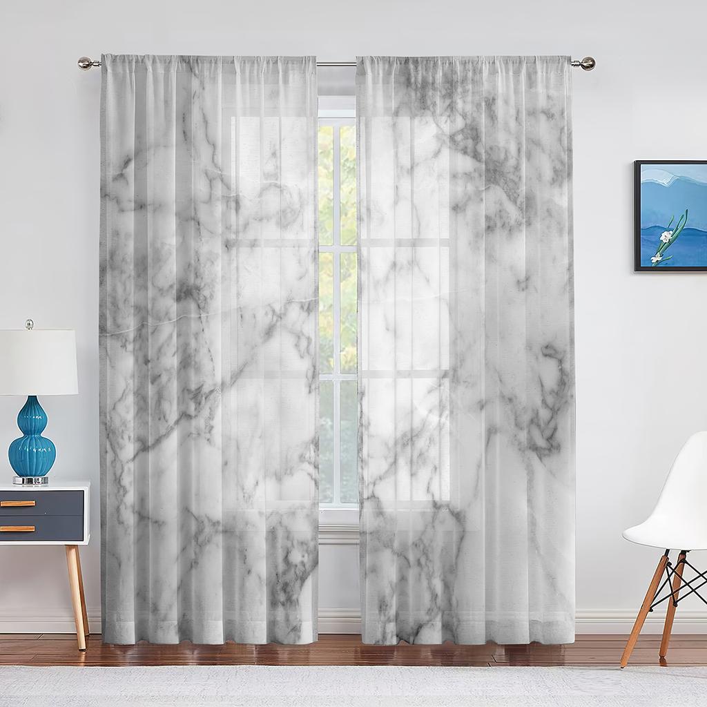 Marmor Guld Grå för Kök Vardagsrum Sovrum Inredning Abstrakt Modern Lyx Geometrisk Chiffong Tyll Gardiner Fönsterbehandling