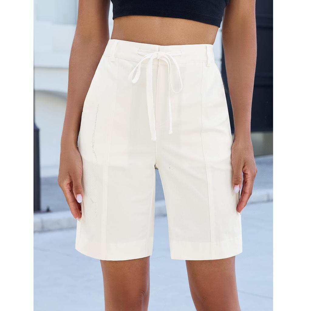 Shorts pour femmes à cordon de serrage, taille élastique, légers, d'été, décontractés, avec poches