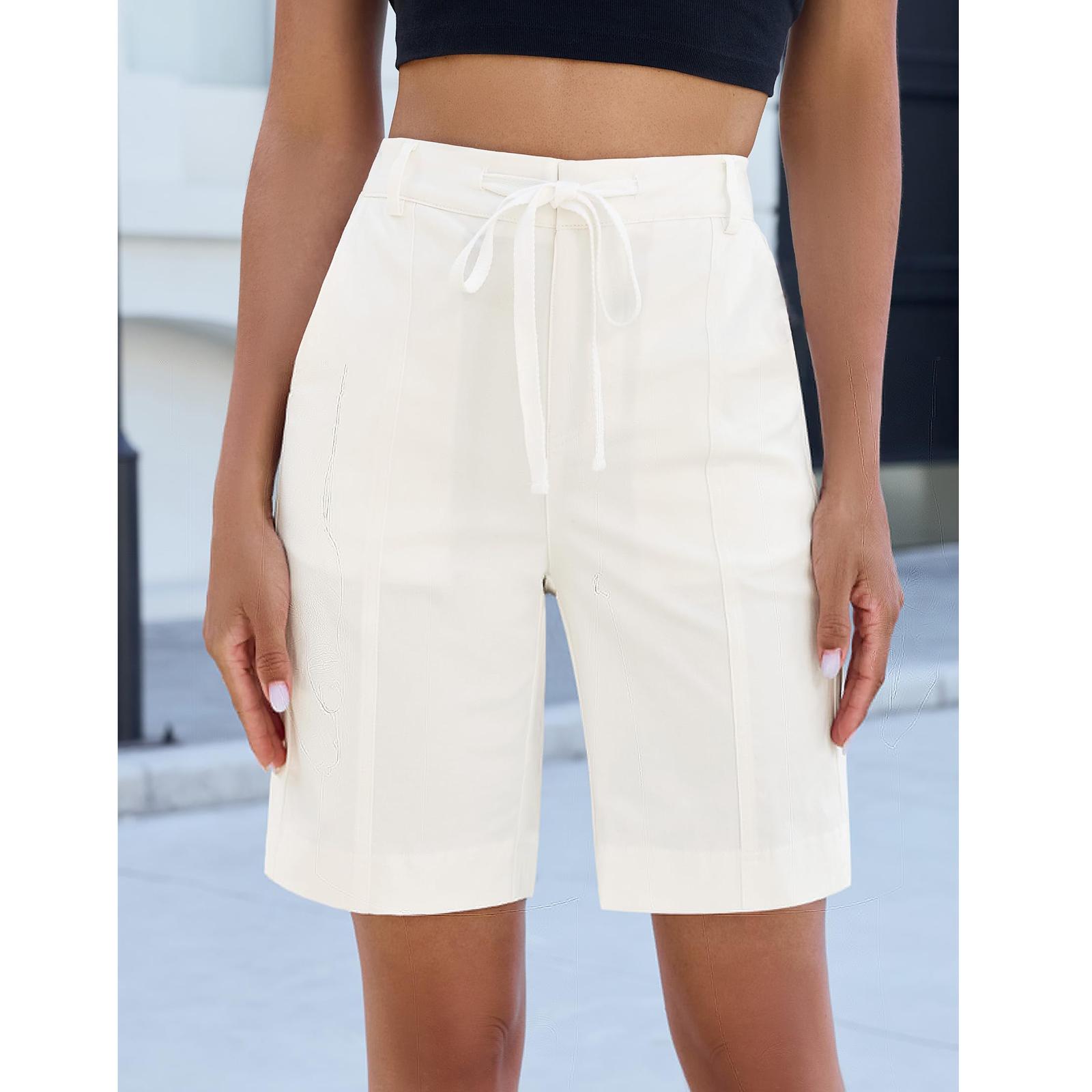 

Women s Drawstring Shorts Elastic Waist Lightweight Summer Casual Short With Pockets XL білий