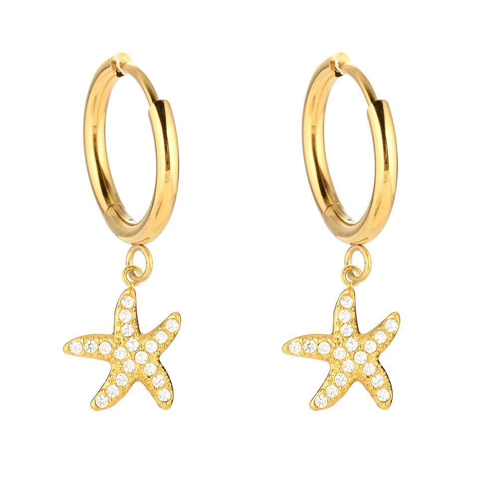 Fashion Versatile Stainless Steel White Zirconium Earrings Men s and Women s Small Fresh Starfish Shell Anchor Pendant Earrings Earrings