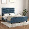 3125938 vidaXL Bed Frame with Headboard Dark Blue 140x190 Cm Velvet