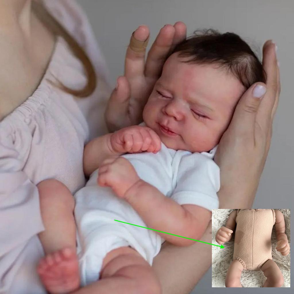 BZDOLL 46cm 18inch Asleep Art Reborn Baby Doll with 3D-paint Skin and Hand painting, Bebe Sleeping Girl Cloth Body Toy Lovely Kids Birthday Gift