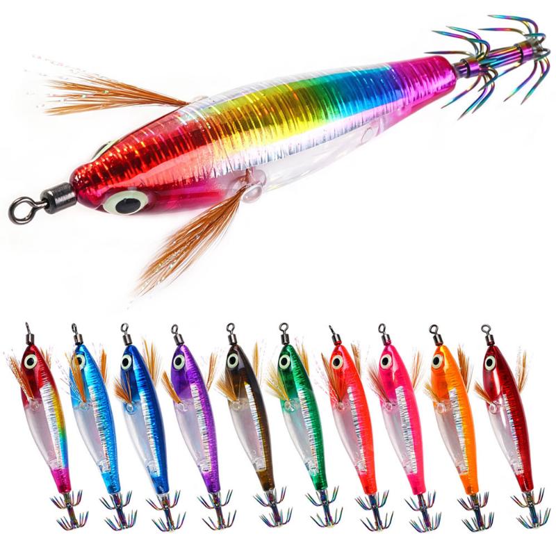 1Pcs Horizontal Octopus Cuttlefish Wood Shrimp Hard Bait Artificial Wobbler With 3D Glow Eyes Squid Jig Fishing Lure