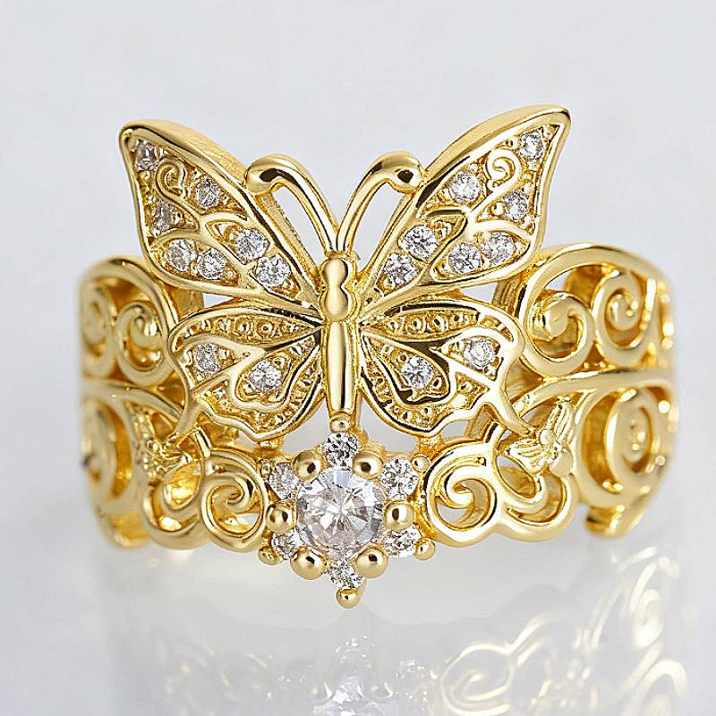 

Huitan Butterfly Design Women Ring Noble Party Gold Color Lady Finger Accessories Gorgeous Wedding Fancy Zircon with Shiny CZ 10