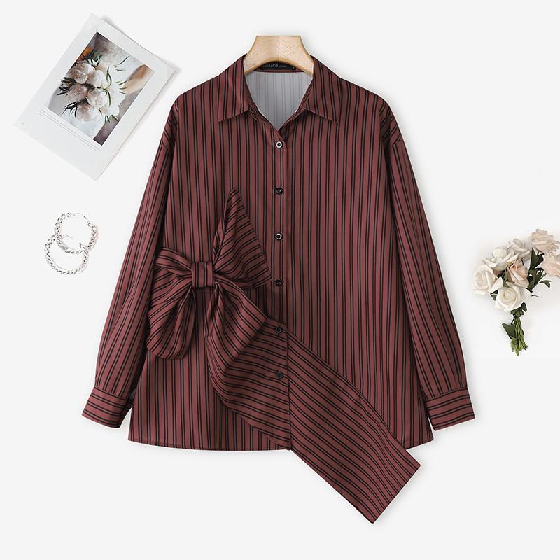 ZANZEA Women Turn Down Collar Casual Long Sleeve Stripe Blouse