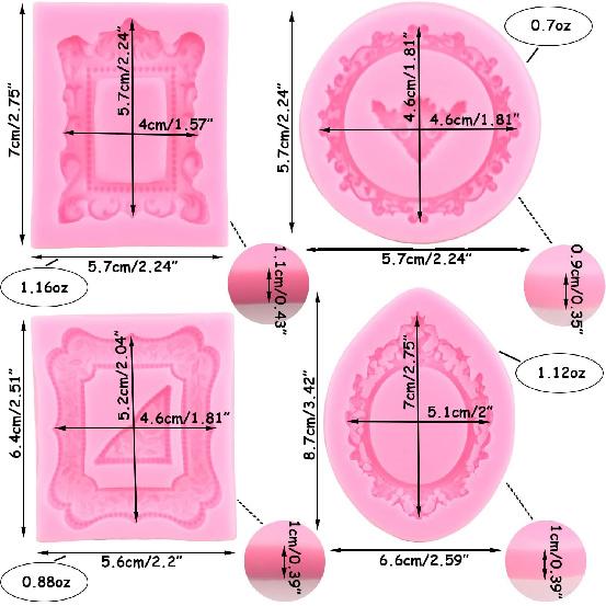 Mujiang Photo Frame Fondant Molds Picture Frames Silicone Mold Vintage Frame Molds For Cake Decorating Cupcake Topper Chocolate Candy Polymer Clay
