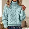 Damen-Strickpullover mit Rollkragen, langen Ärmeln, einfarbig und mit Zopfmuster