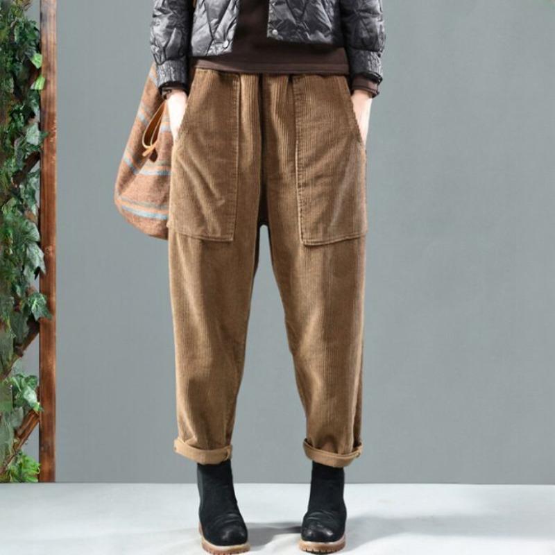 

3-цветные вельветовые брюки-бананы с эластичным поясом на весну-осень XXXXXL коричневый